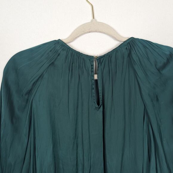 Ulla Johnson Jewel Tone Green Aidy Pleated Blouse Size 10 - Picture 4 of 7